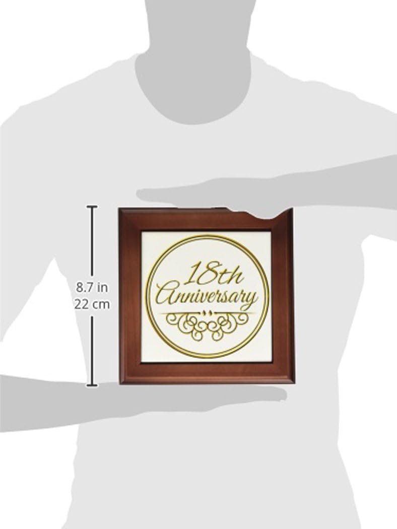 3dRose ft_154460_1 18th Gold Text for Celebrating Wedding Anniversaries 18 Years Married Together Framed Tile, 8 by 8"