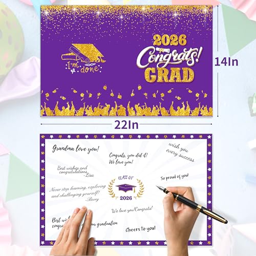 Image of Graduation Decorations Purple and Gold 2026 - Giant Guest Book Alternative,Graduation Cards Box with 36PCS Advice Cards,Signature Board Congrats Grad Decorations Supplies 2026