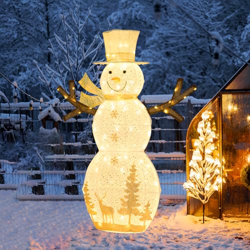 GYMAX 141 cm Schneemann beleuchtet, große Weihnachtsdeko mit 100...