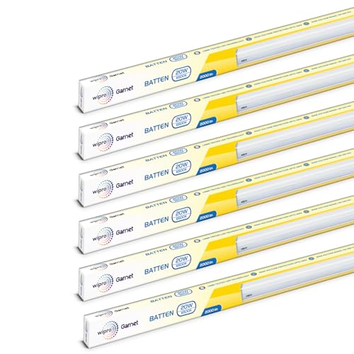 Image of Wipro Garnet 20W LED Batten for Living Room & Bedroom | 2 Feet | Bright & Energy Efficient Tubelight for Home | Cool Day Light (6500K) with 2000 Lumen | Pack of 6
