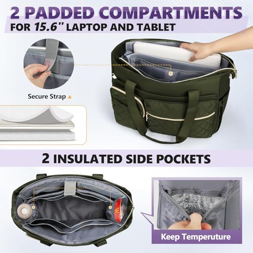 Image of SDYSM Teacher Tote Bag 15.6 inch Laptop Bag Work Bags for Women Nurse Tote Professional Computer Messenger Shoulder Bags Laptop Briefcase for Office, College, Nursing, Olive Green