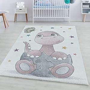 Laagpolig tapijt Kinderen Pink Dino babydinosaurus ontwerp kinderen tapijt zacht, kleur:Roze, maat:80×150 cm