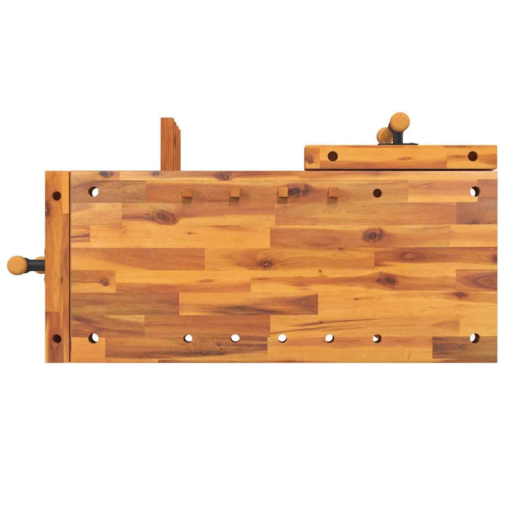 Établi avec boulons à vis en bois d'acacia massif - 92 x 48 x 83 cm - Table de travail stable avec étagère - Étau pour atelier, garage et salle de loisirs