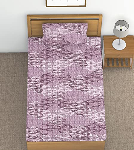 Image of 144 TC 100% Cotton Geometric Printed Single Bedsheet with 1 Pillow Cover | Soft and Cozy Print Flat Bed Sheet for Home (145 x 223 CM) (Brown)
