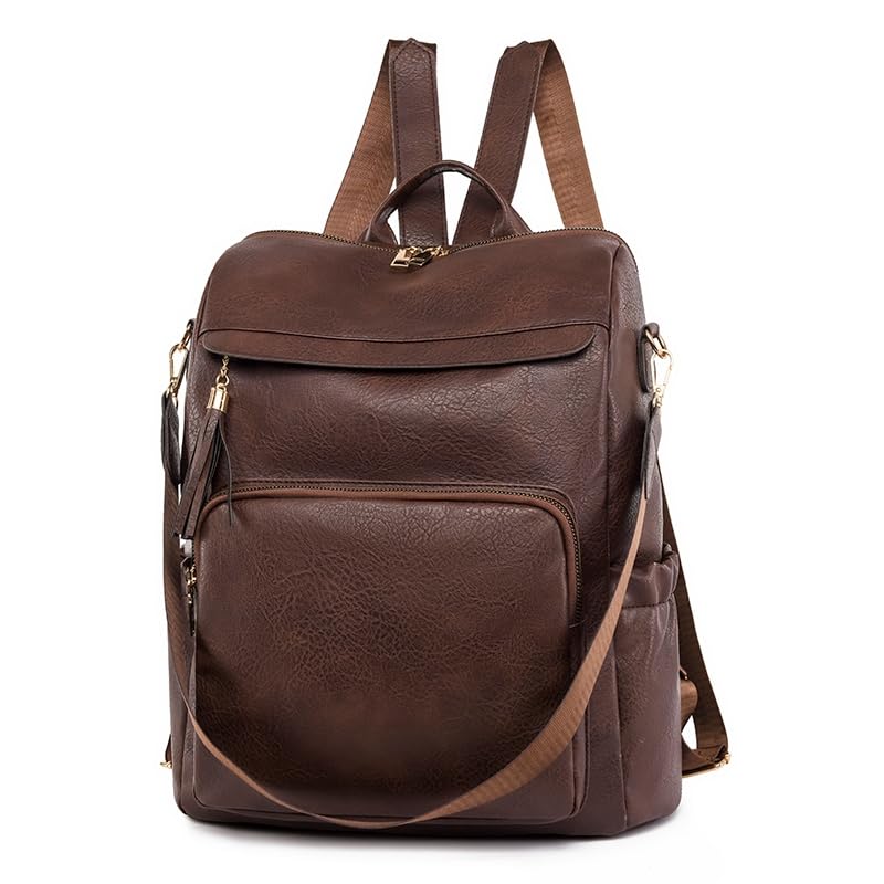 Mochila Feminina Antifurto com Alça Transversal e Costas para Trabalho e Passeio(Café)