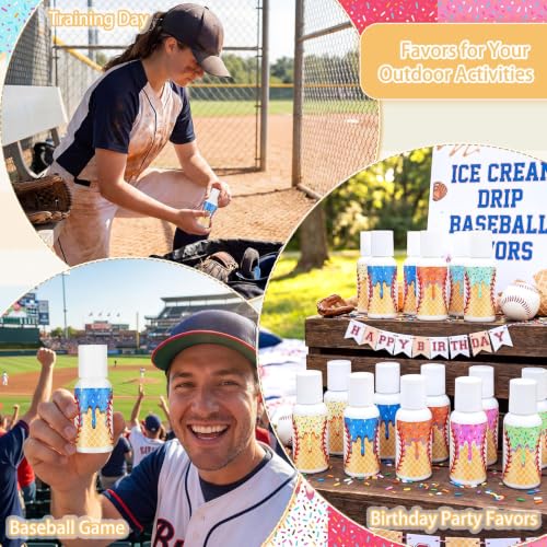 Image of 24 Pcs Travel Size Mini Sunscreen Bulk SPF30+ Ice Cream Drip Party Favors Small Sunscreen Sun Protection Stuff for Birthday Sports Coach Team Coach Team Appreciation Gift, 1 Fl. oz(Drip Baseball)