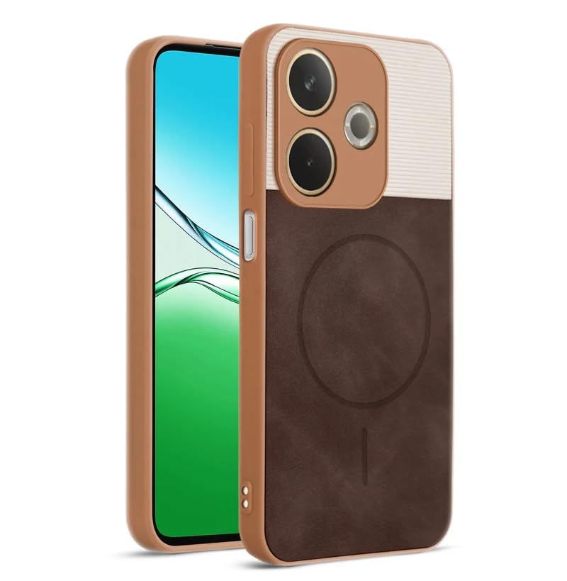 Image of Bintage CASE Dual-Leather Mac Safe Design Phone Case| Soft Touch Finish | Full Camera Protectection Back Cover Compatible for Oppo CPH2695 /Oppo A5Pro 5G - White & Choco Brown