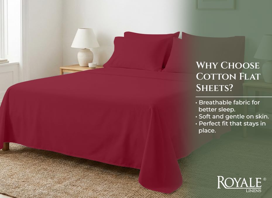 Image of Royale Linens 100% Organic Cotton King Size Flat Sheet Only - Percale Top Sheets - King Flat Sheet Sold Separately - Lightweight & Super Soft 100% Cotton Red Bed Sheets Only (105 inch x 102 inch, Red)