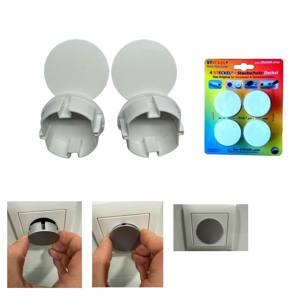 Steckel 4 Stück Staubschutzhülle, Steckdosenabdeckung für saubere Schuko-Steckdosen, Steckdosenleisten, Mehrfachsteckdosen, Spritzschutz, Design-Motiv, Hotel- und Firmenstecker…