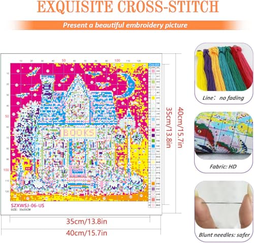 Image of KYOQFVN Horror Cross Stitch Stamped Kits for Adults Beginner - Halloween Embroidery Kits - 11 CT Needlepoint Patterns for Home Decor 14x14 Inch