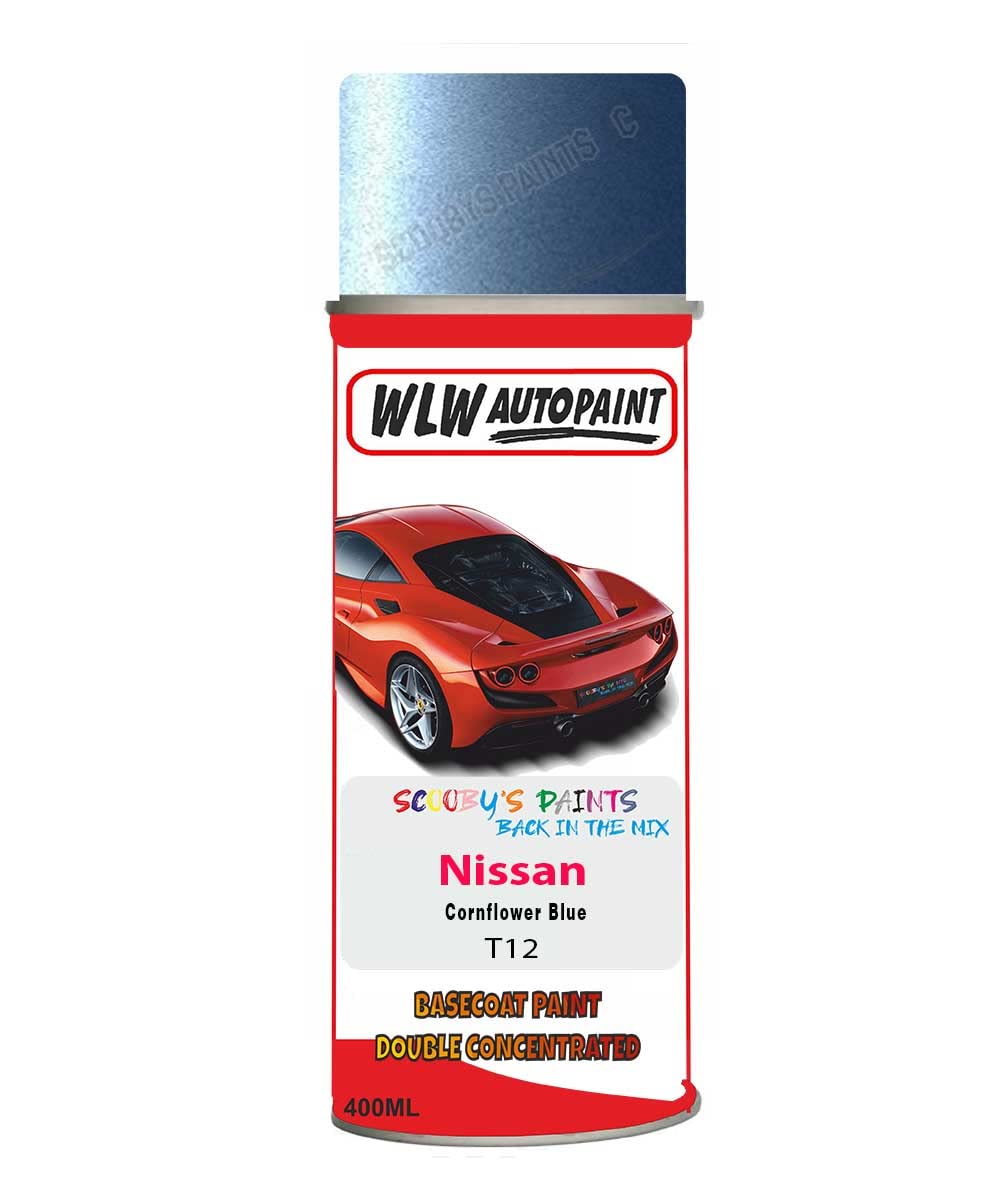 SCOOBYS PAINTS BACK IN THE MIX Basecoat Aerosol Spray Paint For Nissan Micra Cornflower Blue 2002-2005 Code T12