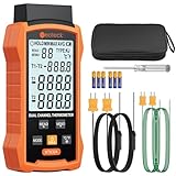 Neoteck Digital Thermoelement Thermometer Dual Kanal K/J Digitales Thermometer mit 4 Thermoelementen -50~1300°C Zweikanal-Temperaturmessgerät für HLK, Automobilen, elektrischer Wartung