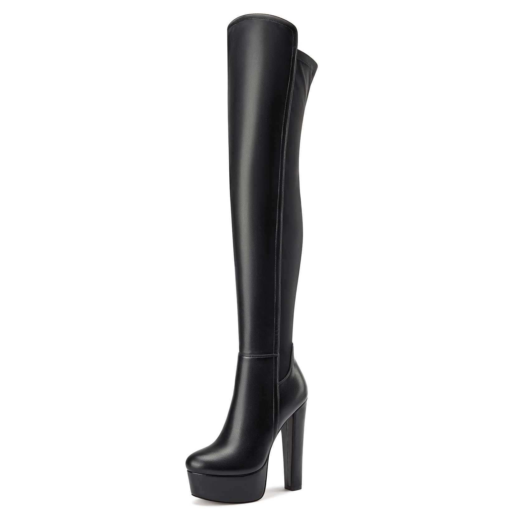 Castamere Women's Thigh High Block Heel Over The Knee Boots Platform Chunky Heel Boots Side Zipper Long Stretch Boots 5.9 Inches Heels