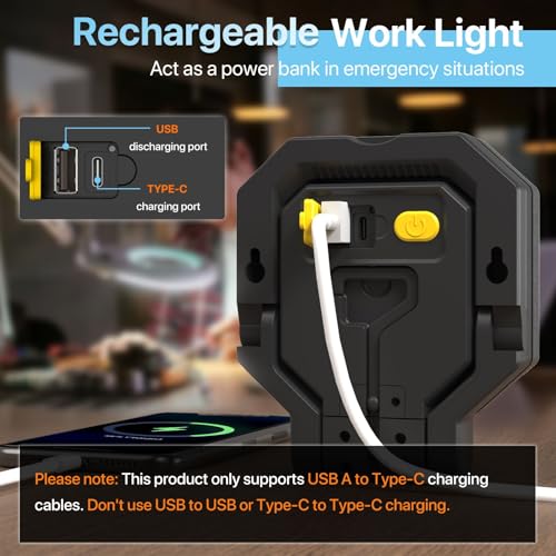 HYPERLITE Rechargeable Work Light 2pack 40W 4000Lumens, Hanging Hook Folding Bracket, Magnetic Work Light Job Site Lighting for Car Repairing, Camping, Working, and Hurricane