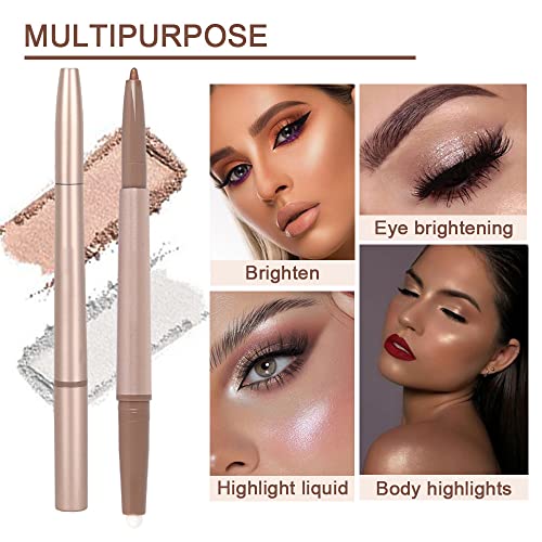 Evpct 2Pcs Shimmer Pearl White Cream Eyeshadow Stick And Bronze Eye Liner Pencil, Shimmer Champagne Gold Cream Eyeshadow Stick And Matte Black Eyeliner Pencil Highlighter Eye Liner Crayon,01&02 #TOP4
