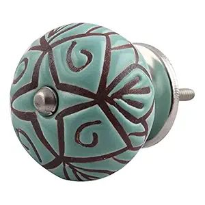 IndianShelf 8 Pieces Green Floral Ceramic Drawer Knobs for Kitchen Cabinet Hardware Door Decorative Dresser Pulls Premium Upgrade