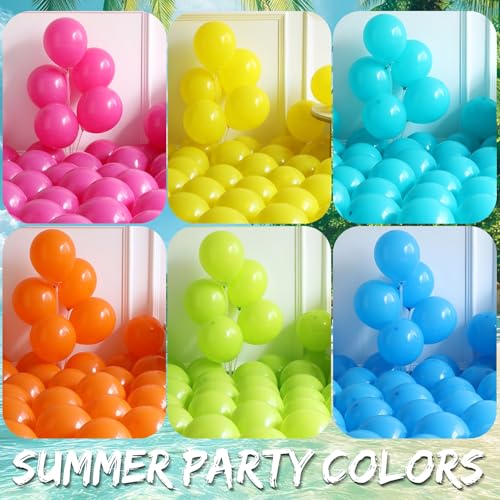 Image of 134Pcs Tropical Summer Beach Pool Party Balloon Garland Arch Kit,with Inflatable Beach Balls,Watermelon,Sun Foil Balloons for Hawaiian Luau Birthday Graduation Party Decorations - Hot Pink Yellow Blue