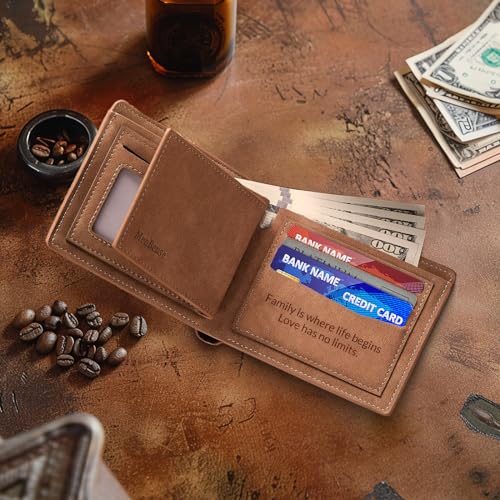 Custom Wallets for Men, Personalized Engraved Photo & Name Wallet with Fist, Fathers Day from Wife Daughter Son, Gift for Dad Boyfriend (Light Khaki)4