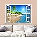 wall26 White Beach with Blue Sea and Palm Tree Open Window Mural Wall Decal Sticker - 36