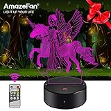Unicorn Night Light - 3D Unicorn Lamp 7 Colors Optical Illusion Touch & Remote Control - Best Birthday Christmas New Year Gifts for Girls Kids Baby(Unicorn, Fairy)