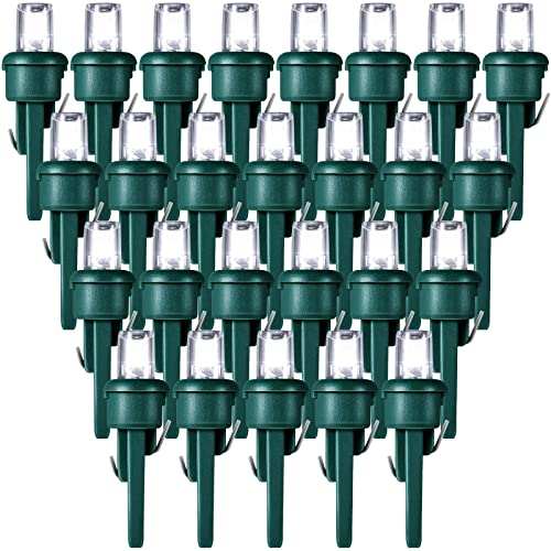 Honoson 48 Count 5 mm Winter LED Replacement Bulbs Bulk Wide Angle Winter LED Light Bulbs String Replacement Festival Light Garland Outdoor Tree Home Decoration (Green Base with Cold White Bulb)