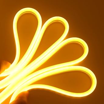 LED Neon Rope Light, 3.3ft Waterproof White Tube DC 12V 120 LEDs SMD 2835 Flexible LED Neon Lights Lamp for Garden Patio Party Christmas Thanksgiving Outdoor Decoration(Yellow)