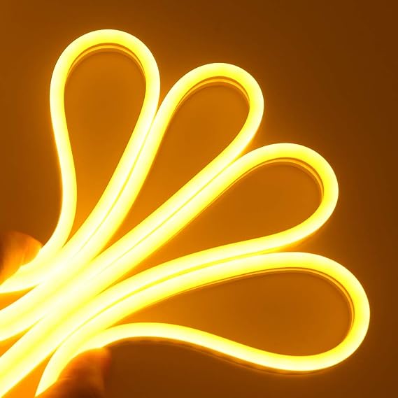 LED Neon Rope Light, 3.3ft Waterproof White Tube DC 12V 120 LEDs SMD 2835 Flexible LED Neon Lights Lamp for Garden Patio Party Christmas Thanksgiving Outdoor Decoration(Yellow)