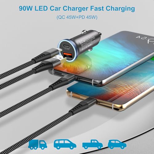 Cargador Coche Carga Rapida USB C 90W, Tepow, Cargador Mechero USB Carga Rapida [PD45W+QC45W] Adaptador Cargador Coche Cargador Movil Coche y 2x Cable para Samsung S25 S24 S23 S22,iPhone 16 15 Pro Max - imagen 2