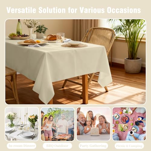 Image of Oigco Ivory Tablecloth - 3 Pack 54 inch x 108 inch Rectangle Disposable Cream Tablecloth, Beige Waterproof Plastic Table Cover for Party, Holiday & Gathering Use