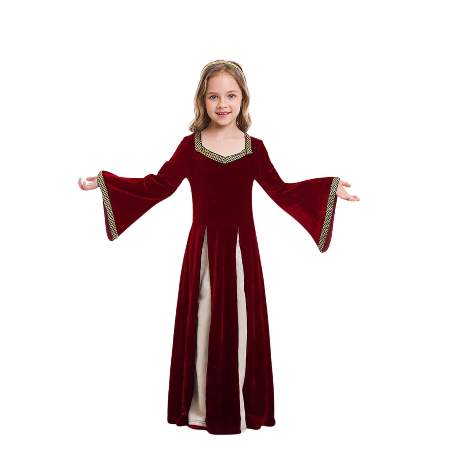 RRCBMD Medieval Renaissance Costume Girls Princess Classic Elegance Party Cosplay Mid-red-M-6-8Y