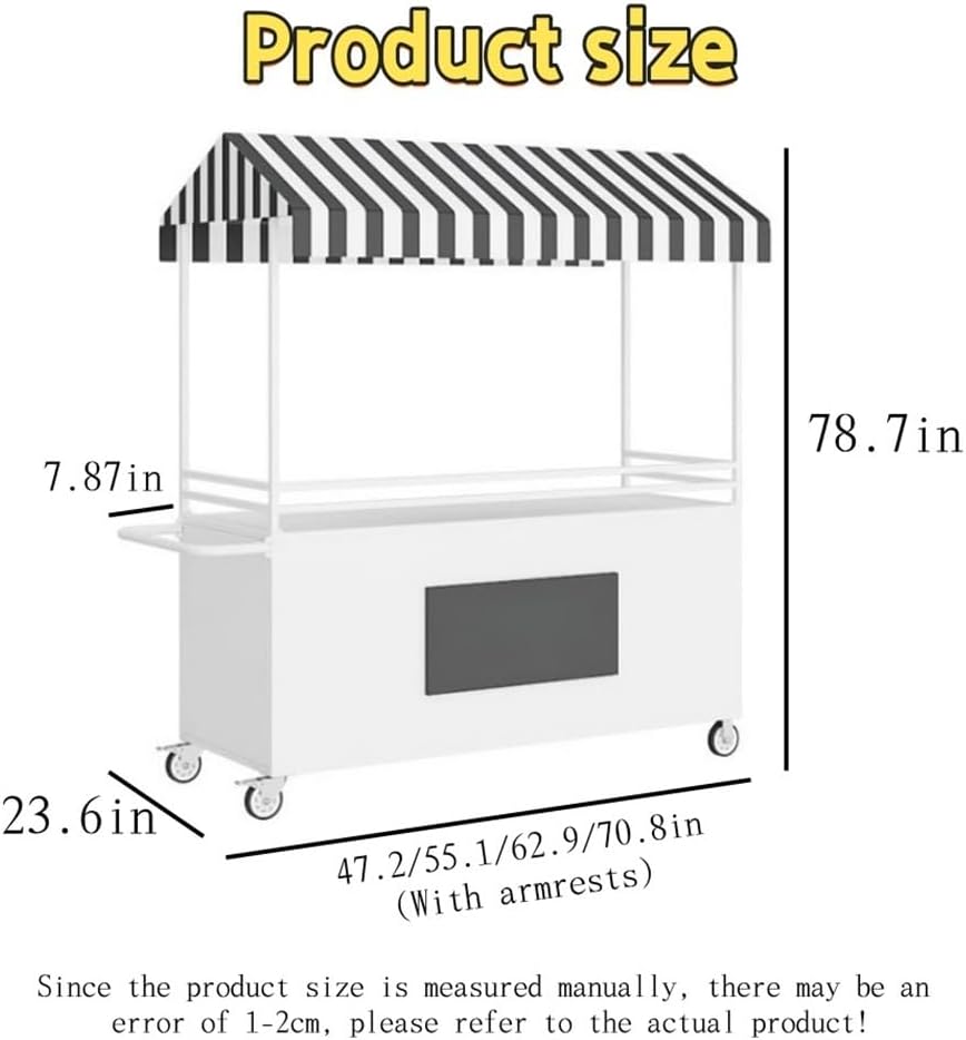 Mobile Display Stand with Storage Drawers, Portable Food Cart with Striped Canopy, Lightweight Farmers Market Stalls for Street Food, Farmers Markets, Outdoor Events(Orange,47.2x78.7in)