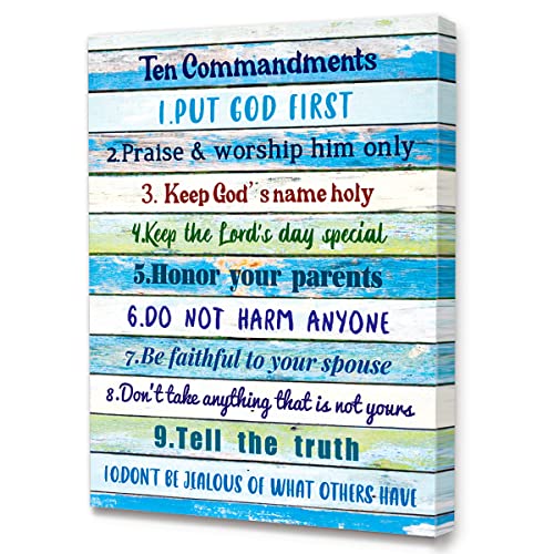 10 Commandments Wall Art for Kids Canvas Framed, The Ten Commandments Wall Decor for Christian Classroom Nursery Room, Scripture Religious Wall Decor for Boys Girls Bedroom 12" x 15"