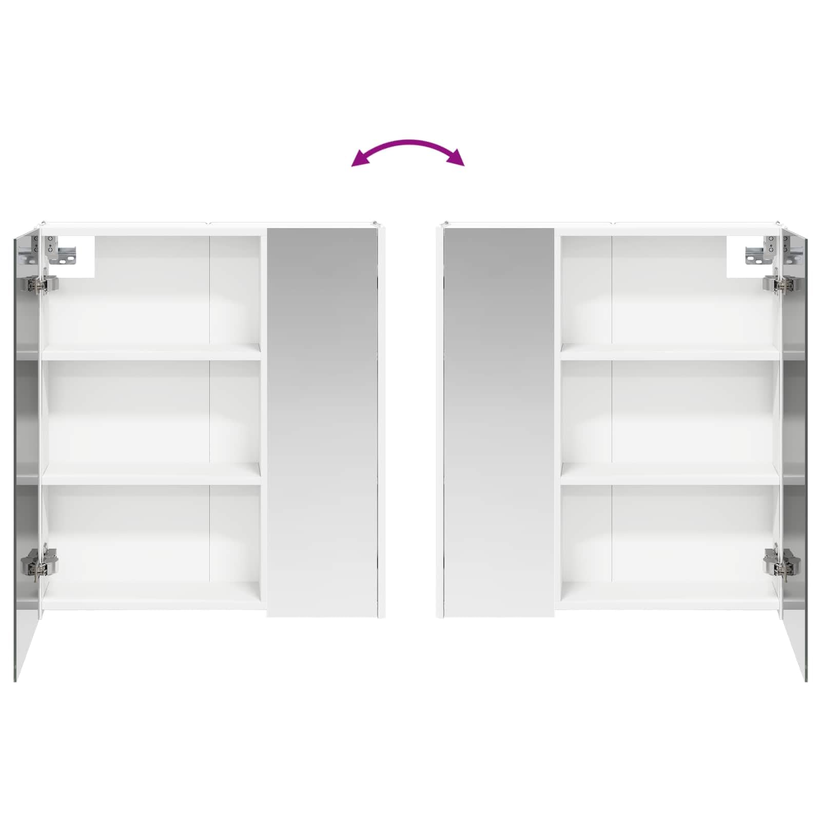 Szafka łazienkowa z lustrem biała z materiału drewnopochodnego 63,5 x 15,5 x 70 cm z oświetleniem LED, montaż na ścianie, schowek, regulowane regały, dwustronne lustro do łazienki i łazienki