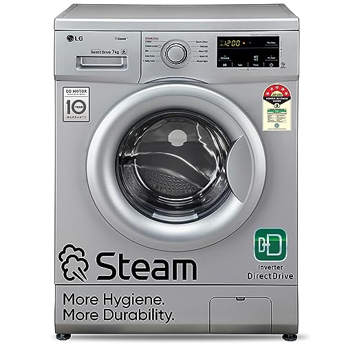 LG 7 Kg 5 Star Inverter Touch Control Fully-Automatic Front Load Washing Machine with Heater (FHM1207SDL, Silver, 6 Motion Direct Drive)