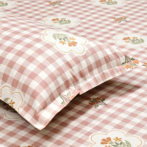 Image of Haus & Kinder Double Bed Bedsheet for Queen Size Bed, Queen Size Bed Sheet with 2 Pillow Covers 90 Inch x 100 Inch | Premium Soft & Silky Pure Cotton 186 TC Double Bedsheet | Floral Gingam