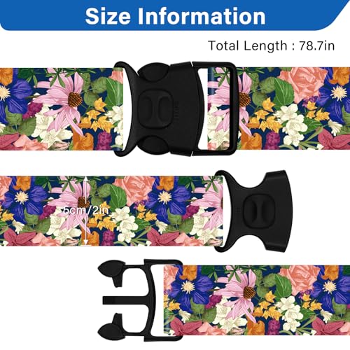 Image of 2 Pack Luggage Straps for Suitcases, Adjustable Travel Belt with Double Lock and Quick Release Buckle, Heavy Duty Nylon Bag Packing Strap, Bright Identifiers Business Travel Accessories-Flower Garden