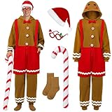 SOMSOC Men Gingerbread Onesie Pajamas Adult Flannel One-Piece Jumpsuit Christmas Hooded Sleepwear Homewear with Pockets