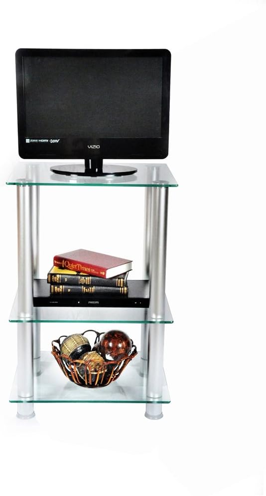 29.5-Inch Extra Tall Glass and Aluminum LCD and Plasma TV Stand (Clear) (29.5"H x 19.7"W x 15.7"D)