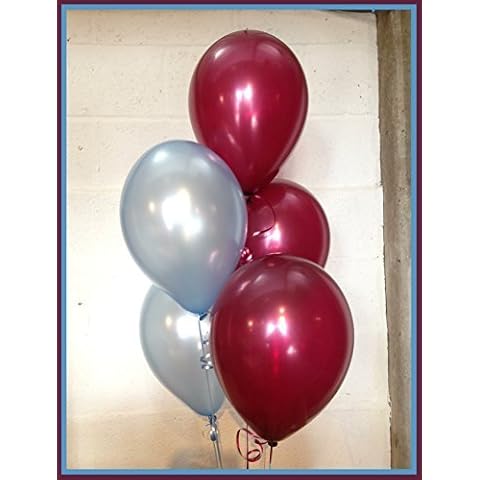15x West Ham/Aston Villa Football Shades - Pearlised Latex Balloons, Burgundy Red & Pale Blue (Helium Quality) Cover