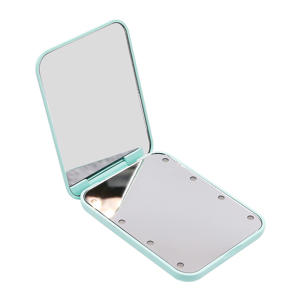 CENPEK Espejo de bolsillo pequeño con luz LED, compacto, plegable, rectángulo, color verde