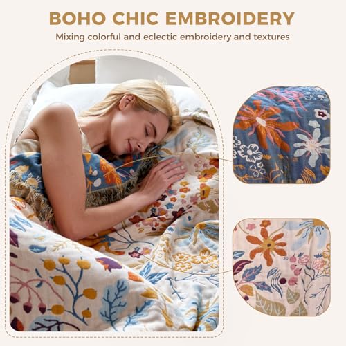 Image of LUTBM Boho Throw Blanket for Couch 50 inchx60 inch, Cotton Decorative Bed Throws