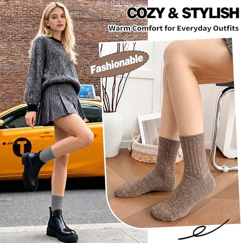 Image of Sandsuced 5 Pack Merino Wool Boot Hiking Socks for Women Warm Winter Thick Thermal Cozy Work Soft Ladies Socks
