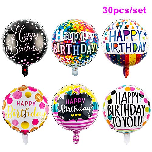NPLUX 18" Happy Birthday Foil Balloons Round Mylar Helium Balloon Party Decorations Supplies
