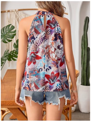 Image of RoseSeek Women's Tropical Paisley Halter Blouse Boho Shirt Vacation Tops
