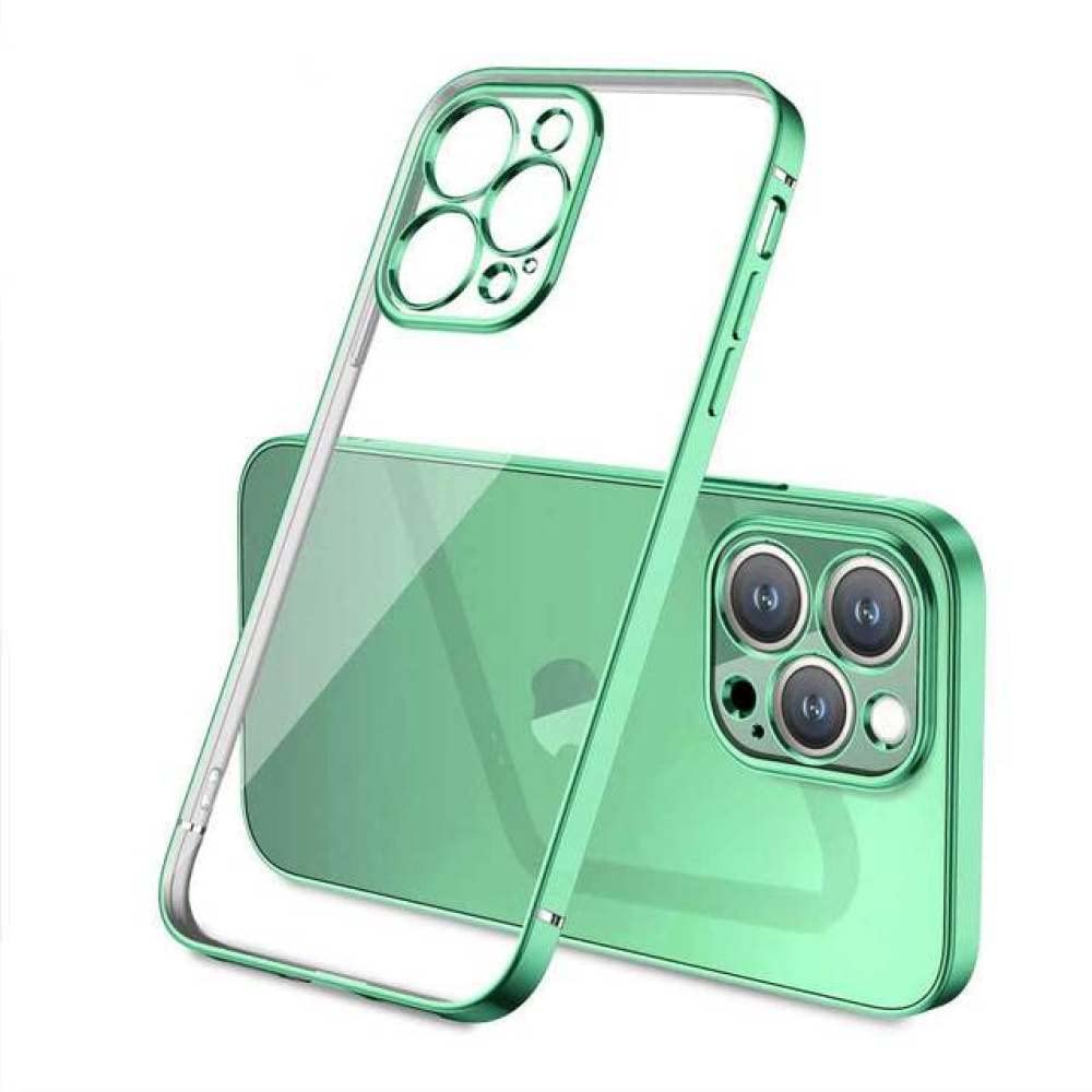 Coque antichoc iPhone 11 silicone transparent avec cadre carré vert de luxe - 7