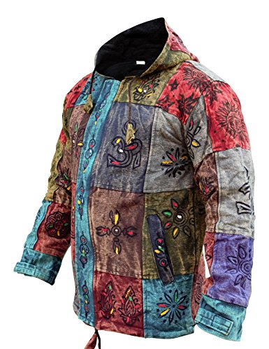 Veste à capuche patchwork homme style bohème hippie chaud hiver