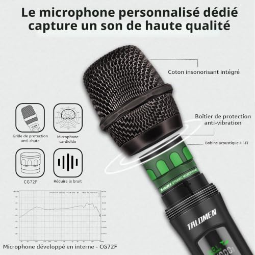 talomen Microphone sans Fil Professionnel,système de Microphone à 2.4 GHz Karaoké Dynamique Rechargeable avec Récepteur,160ft Ext,pour Karaoké,Chants,Fêtes,Soirées,DJ,Églises,Discours,K60-1 Noir – vue 3