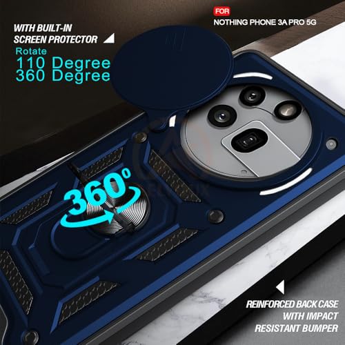 Image of Armor Bumper Back Cover Case for Nothing Phone 3A Pro 5G Rotating Camera Cover, Ring Holder & Kickstand | Heavy Duty & 360 Degree Protection Nothing Phone 3A Pro 5G Back Cover (Blue)