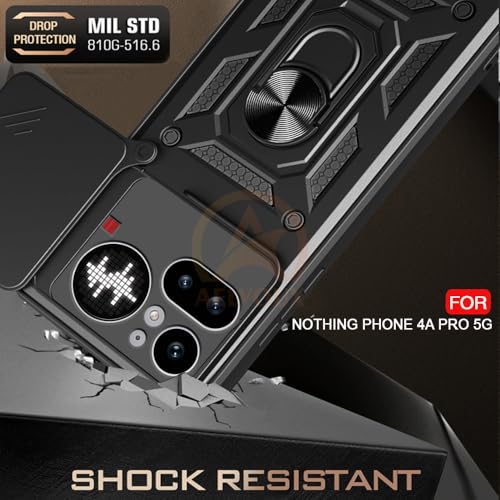 Image of Armor Bumper Back Cover Case for Nothing Phone 4A Pro 5G | Rotating Camera Cover, Ring Holder & Kickstand | Heavy Duty & 360 Degree Protection Nothing Phone 4A Pro 5G Back Cover (Black)