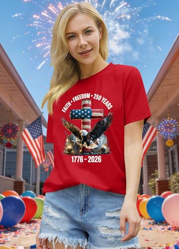 Image of Ithalt Christian Tshirt Womens 4th of July Shirt American Flag T Shirt USA Patriotic Tees Faith Short Sleeve Tops